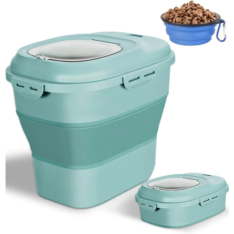 Collapsible Airtight Pet Food Container with Wheels - 30lb Capacity